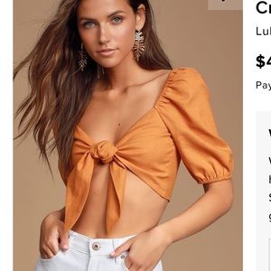 LULUS orange tie front crop top